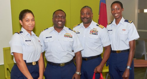 Photo of Capt. Adrian West, Lt. Commander Quinton DuBose, Ensen Blair Ogujiofor and Ensen Aarica Carrington