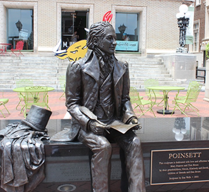 Where's Smitty? photo of Smitty at the statue of Poinsett in Greenville, SC