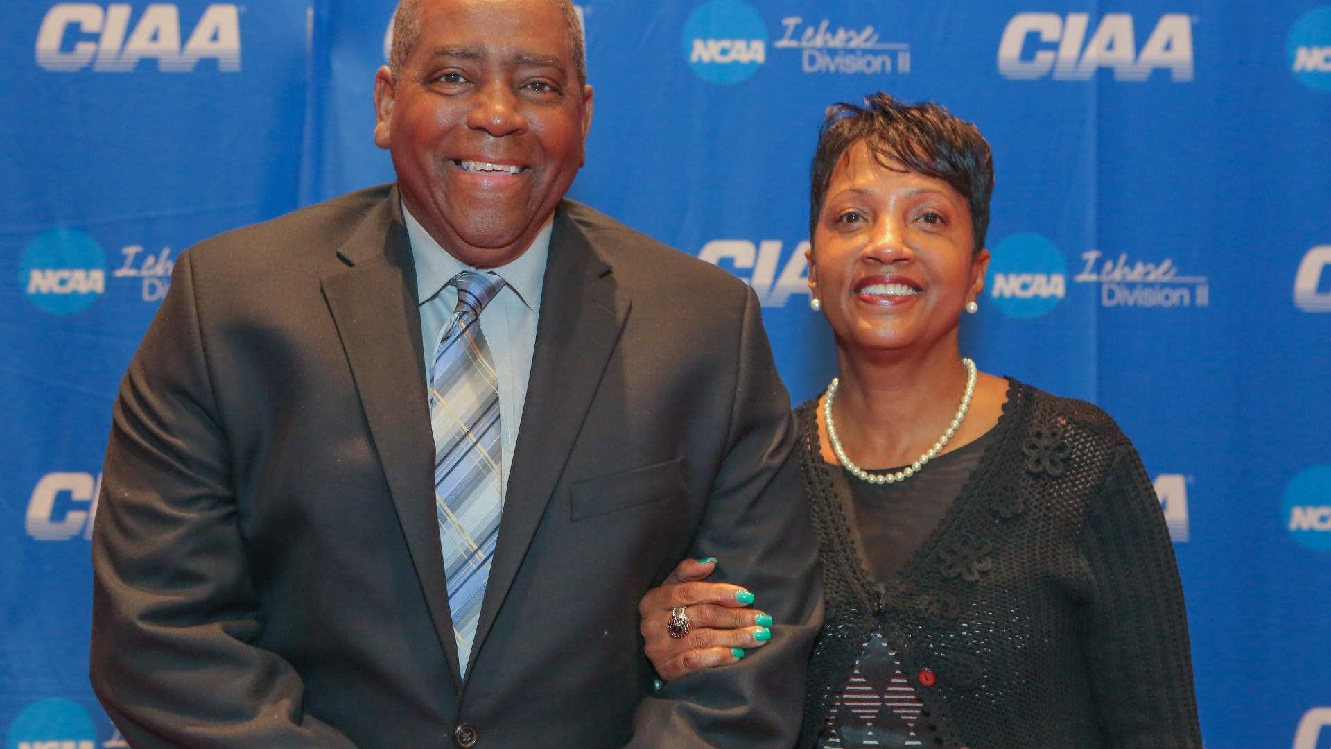 Steve Joyner Sr. with his wife Narell at the CIAA Hall of Fame Induction Ceremony of Steve Joyner Sr. 