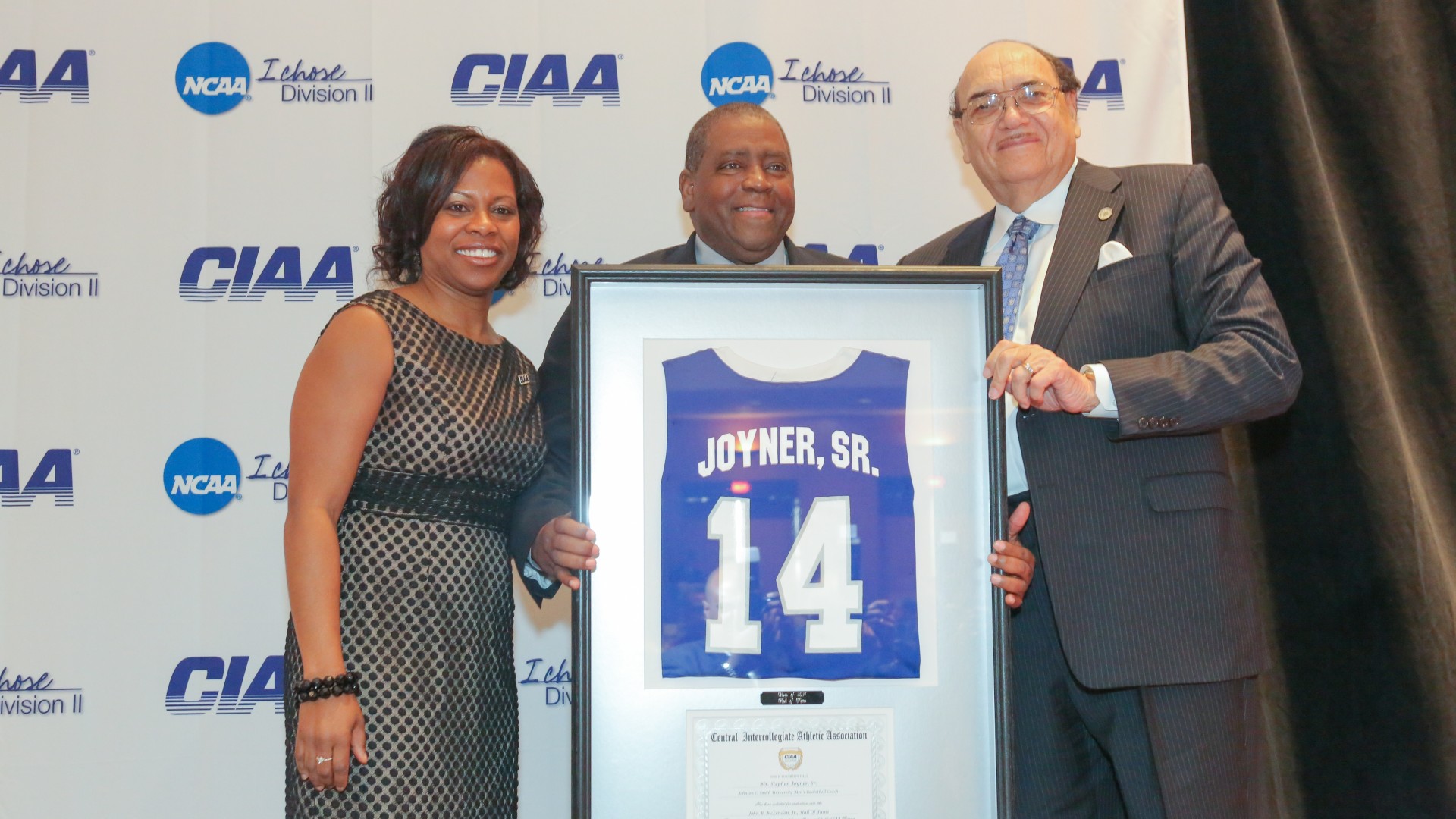 Steve Joyner Sr. received his Hall of Fame Jersey Award at the CIAA Hall of Fame Induction Ceremony of Steve Joyner Sr. 