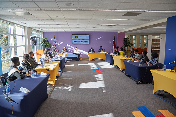 A student panel with Ambassador Katherine Tai