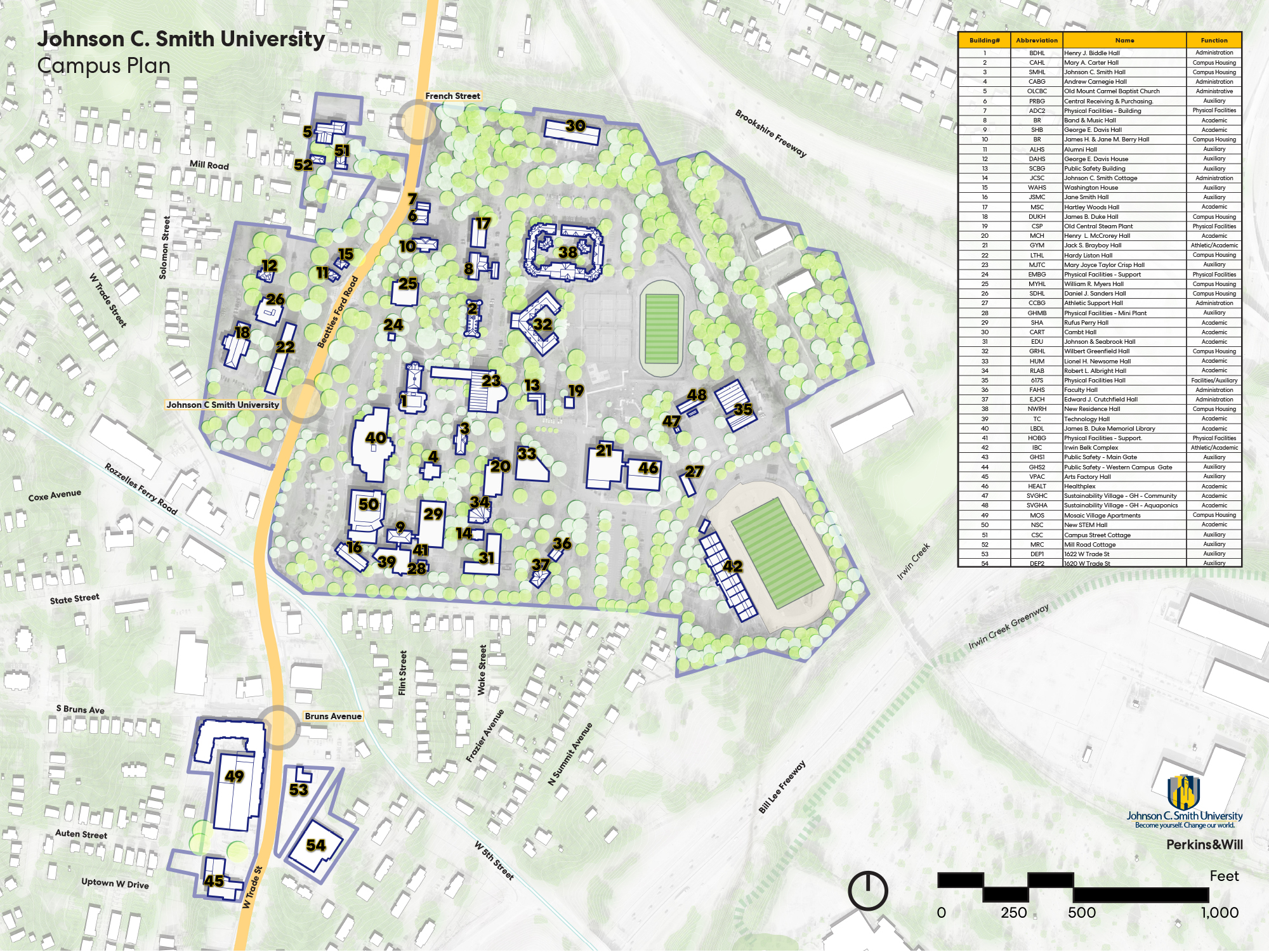 Map of campus focusing on specific buildings
