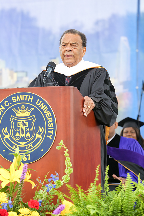 Ambassador Young delivering the Commencement Address to the Johnson C. Smith University Class of 2013