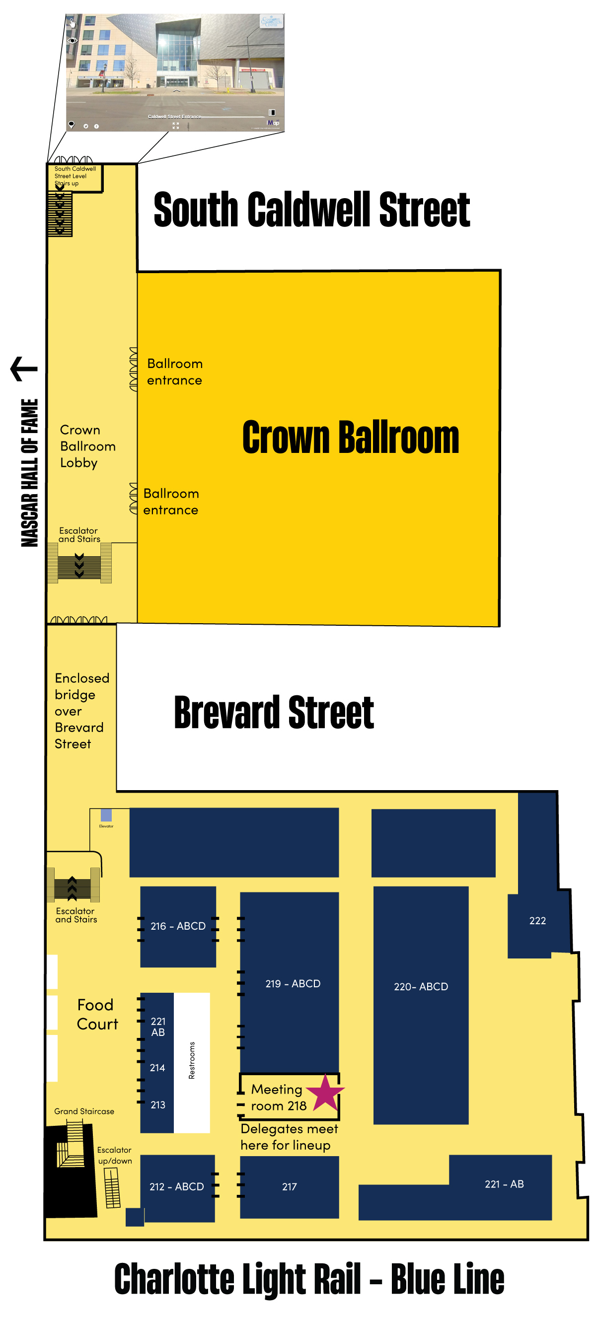 Diagram of the interior of Convention Center of Crown Ballroom in relation to the Meeting room
