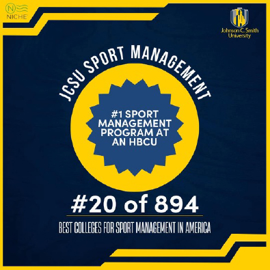 JCSU Sport Management graphic - #1 Sport Management Program at an HBCU #20 of 894