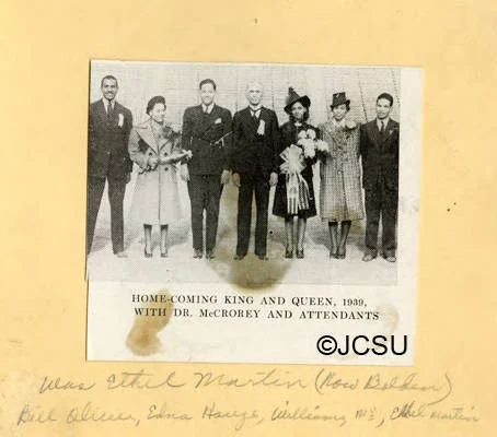 The 1939 Homecoming court with President H. L. McCrorey. Inez Moore Parker Archives, Johnson C. Smith University · SASLHomQ49