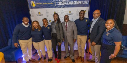 Group shot of the speakers and students after the Way Forward Lyceum