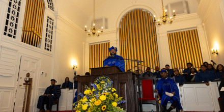 Mecklenburg County Manager Mike Bryant addresses the crowd during the Founders' Day Convocation