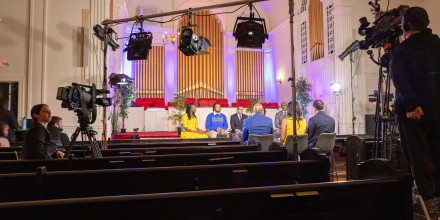 Black History Panel setup and filming in the church