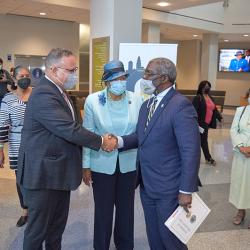 President Armbrister greets U.S. Secretary of Education Miguel Cardona