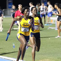 Photo of Tovea Jenkins ’17 running while a student at JCSU