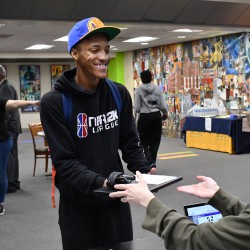 Student at laptop giveaway