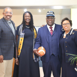 Coach Flowers, Dr. Kinloch, Reverend Kimber and Dr. Hendricks at the luncheon