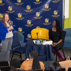 President Kinloch and Bruns Academy Principal Nicki Dudley at the partnership signing