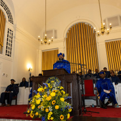 Mecklenburg County Manager Mike Bryant addresses the crowd during the Founders' Day Convocation