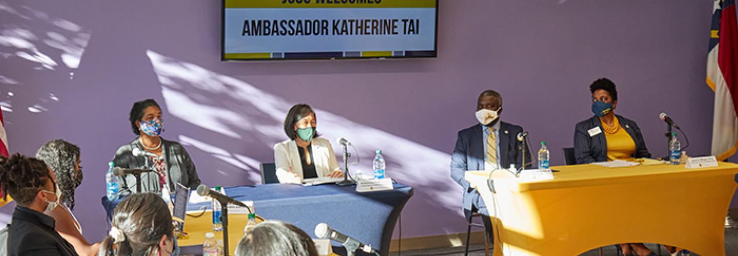 Ambassador Katherine Tai speaking at the event