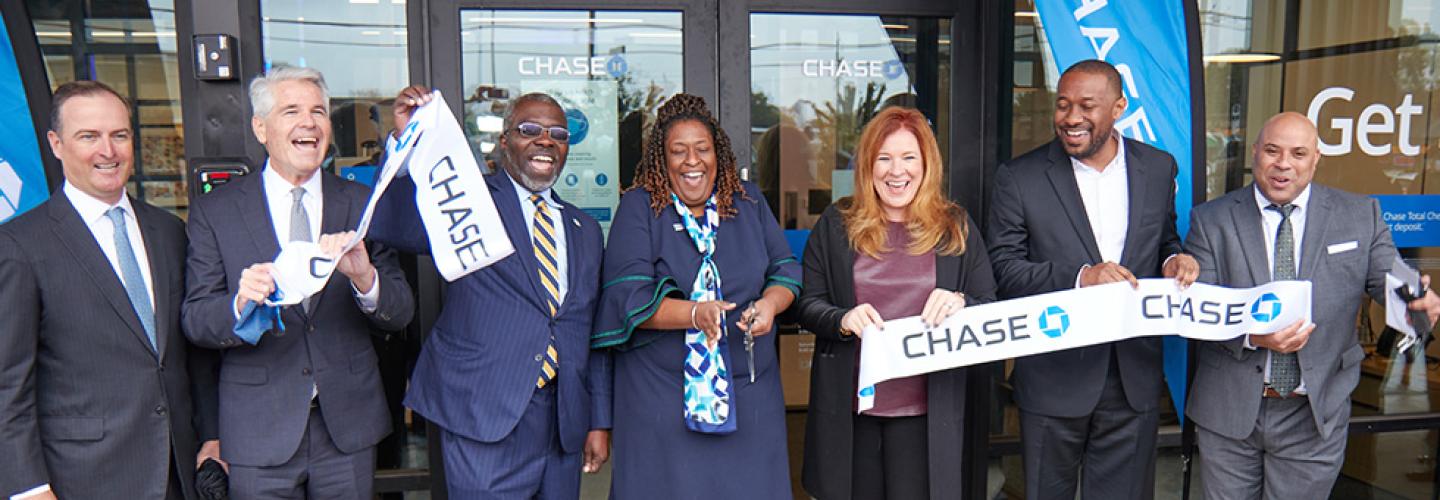 President Armbrister at the Chase Bank ribbon cutting