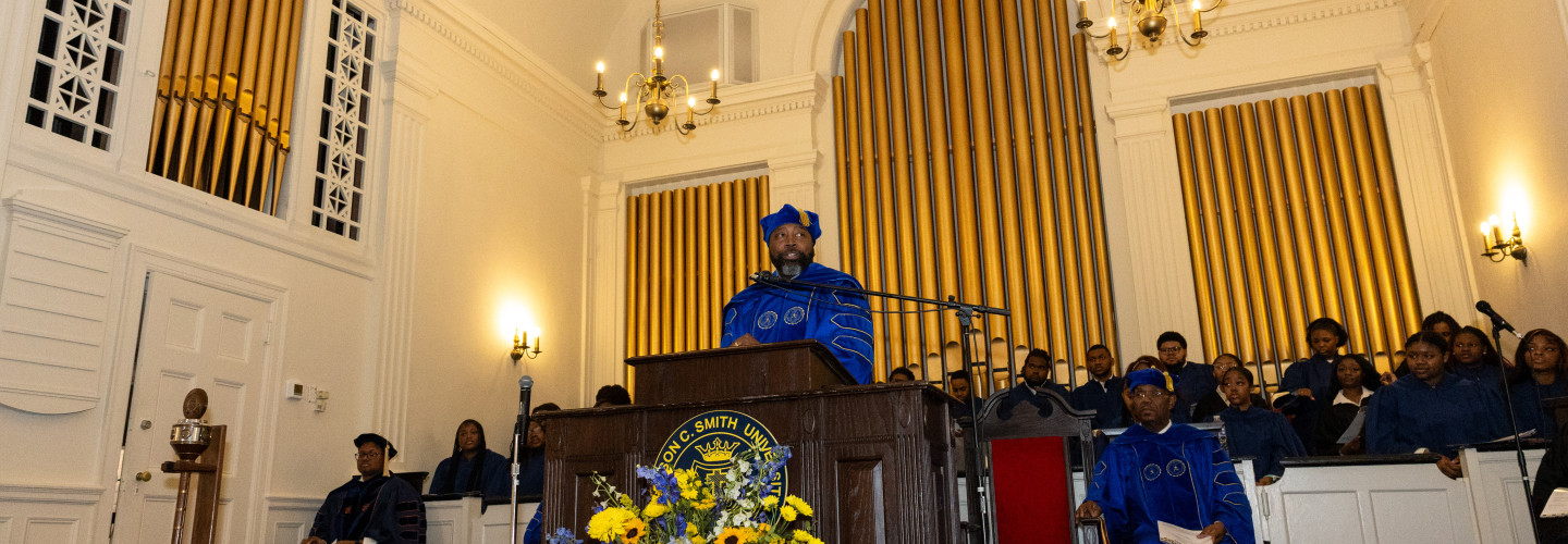 Mecklenburg County Manager Mike Bryant addresses the crowd during the Founders' Day Convocation