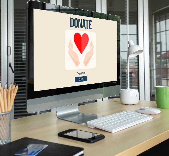 Computer with donate on the screen