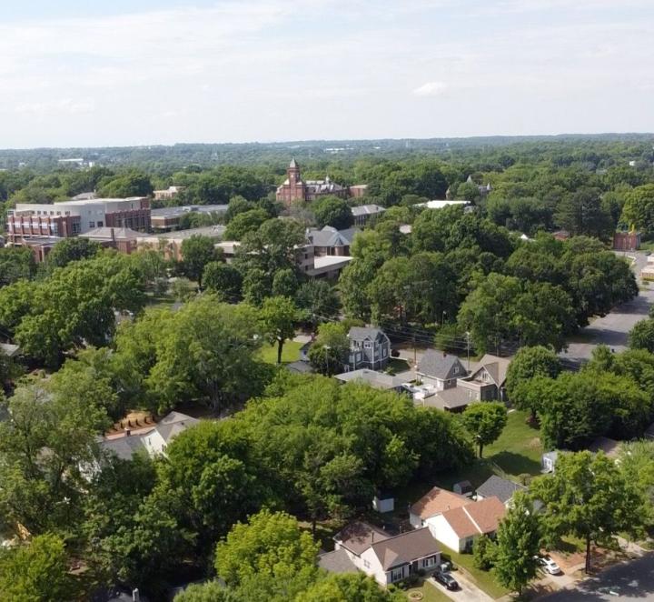 Aerial wide shot of JCSU Campus and Charlotte West Side community