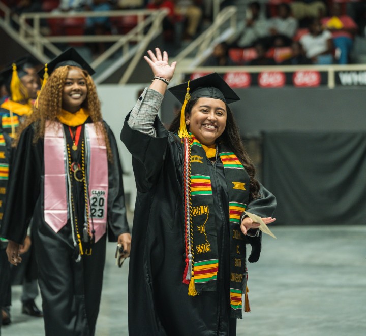 Students processing during Commencement 2023