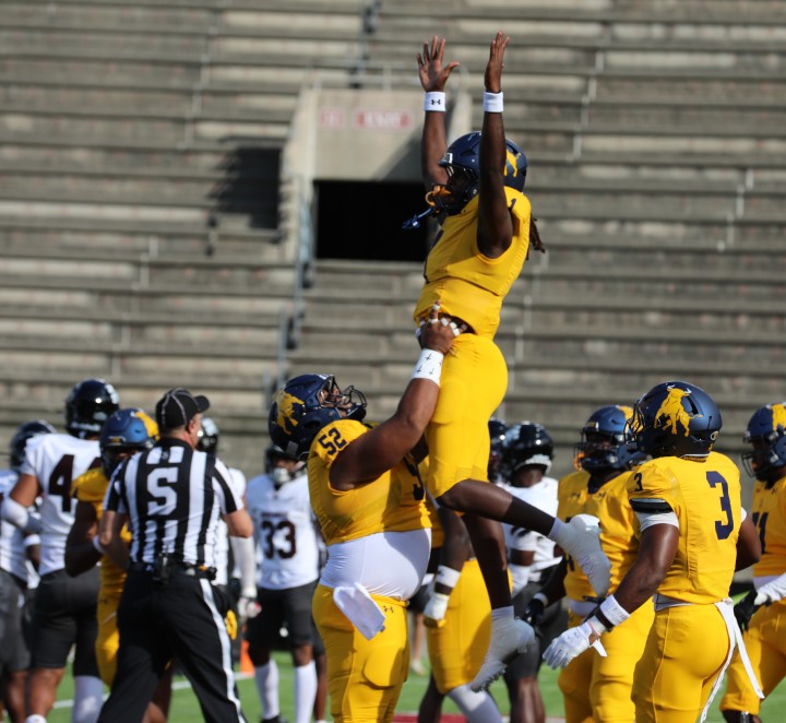 Golden Bulls players celebrate on the field