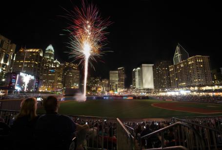 BB&T Ballpark at night during Charlotte Knight's game with fireworks