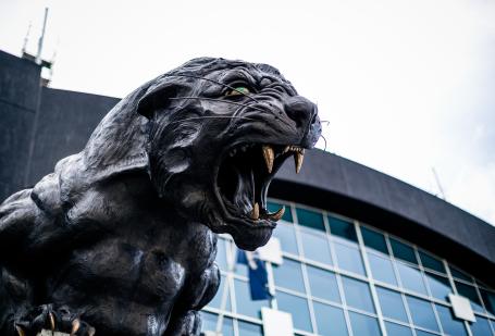 Exterior of Bank of America Stadium close up on Panther statue