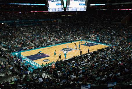 Wide shot of Hornets Game inside Spectrum Arena