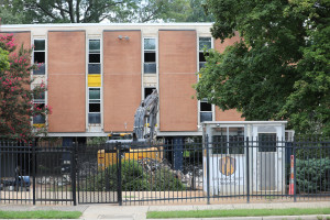 Demolition equipment on the grounds of Liston Hall