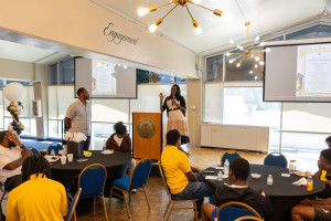 President Kinloch addresses Lex Bibbs during the event