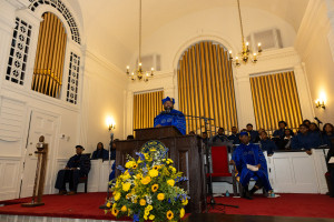 Mecklenburg County Manager Mike Bryant addresses the crowd during the Founders' Day Convocation