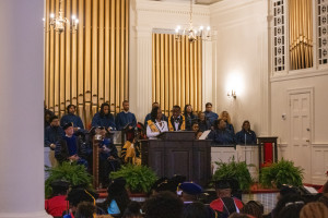 The 100th Miss JCSU, Jaivyn Beauford, and Mr. JCSU Tyler Bowers introduced President Kinloch