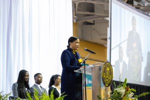 Clement speaking at the Honors Convocation