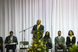 Keynote Speaker James Ely '88 speaking at the Honors Convocation