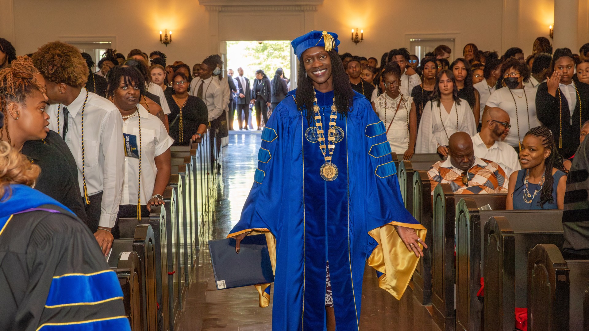 Dr. Valerie Kinloch, 15th president of Johnson C. Smith University and Convocation Speaker, enters the church during the processional