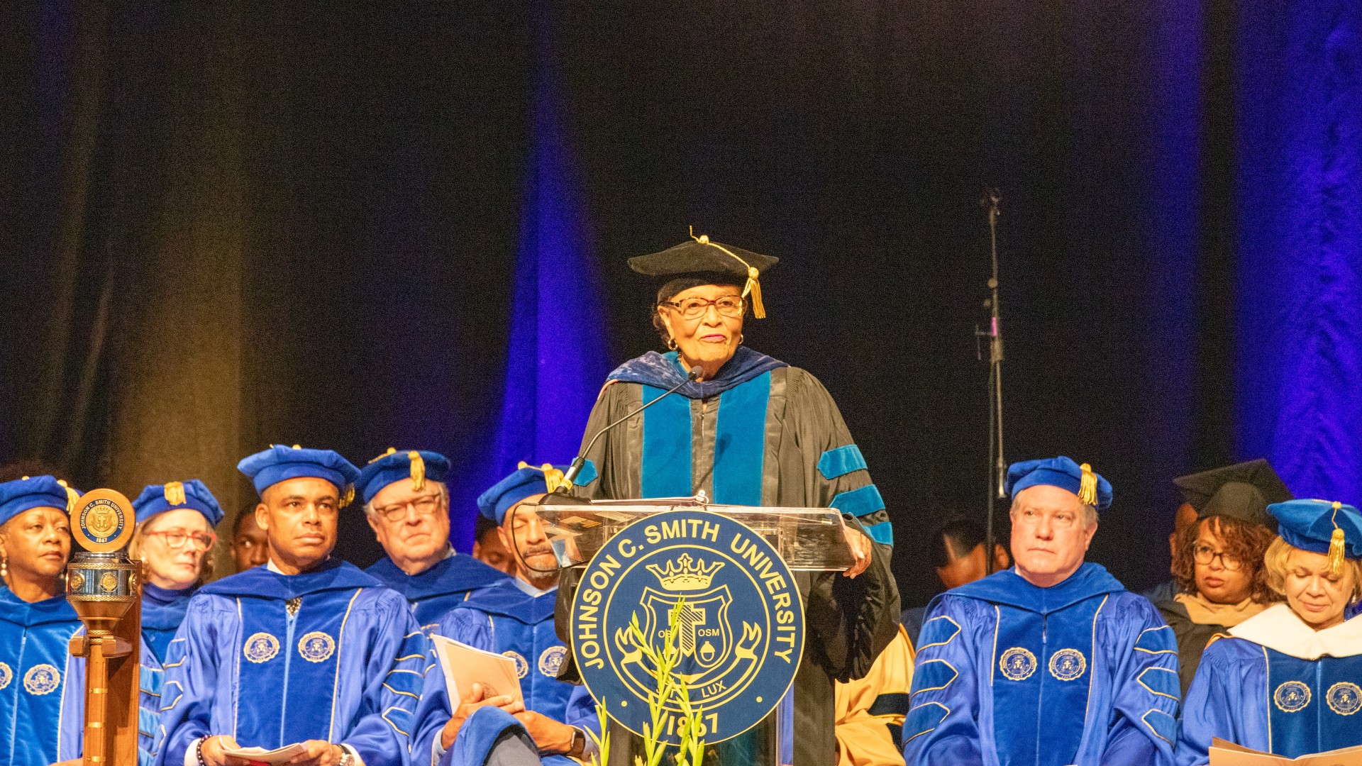 Dr. Alma S. Adams, representative for the 12th congressional district of North Carolina, brings greetings at the Inauguration Ceremony. 