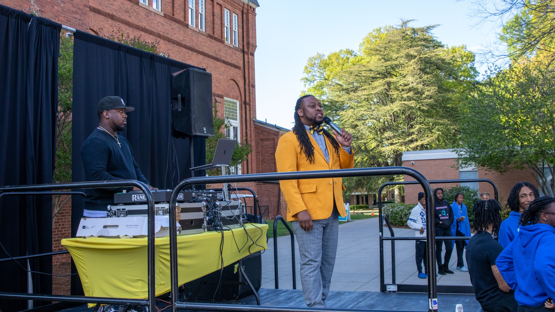 Anthony Brown Emceeing the post inauguration event on the block