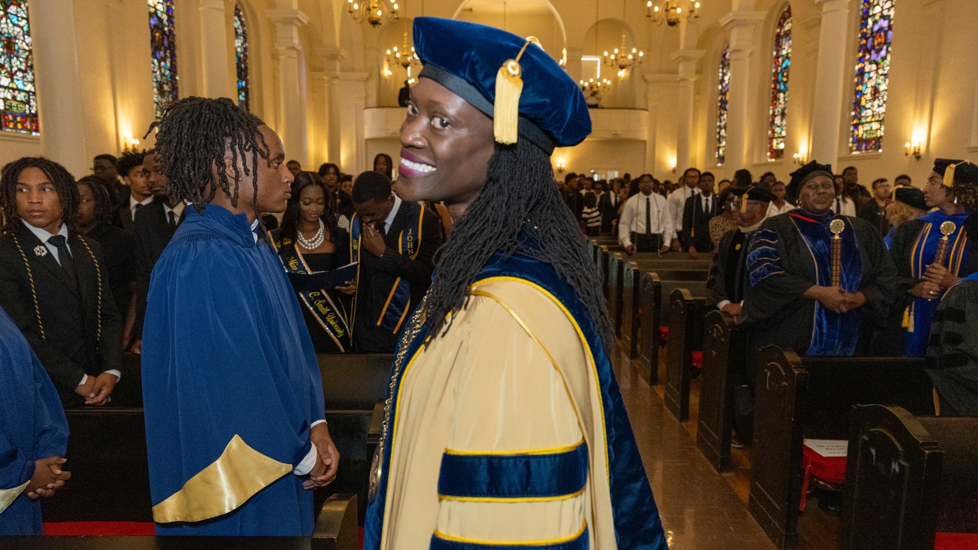 President Kinloch processing into the church during Freshman Convocation