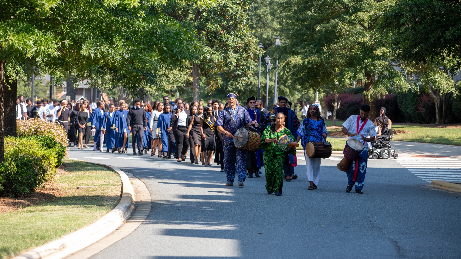Freshman Convocation procession across campus