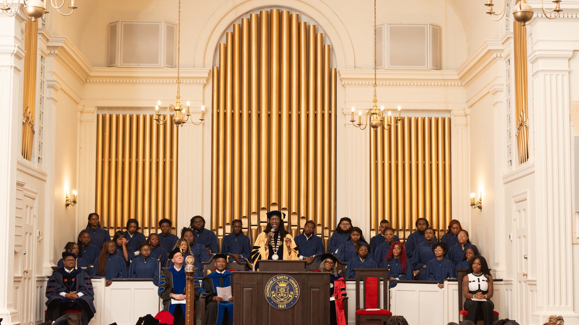 President Valerie Kinloch speaking at Freshman Convocation